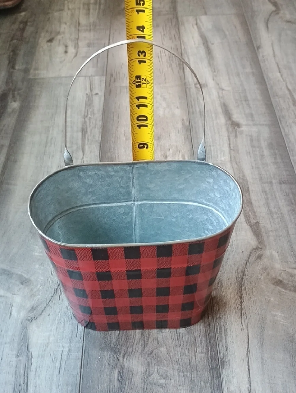 Red Buffalo Plaid Galvanized Metal Buckets with Handle - Set of 2